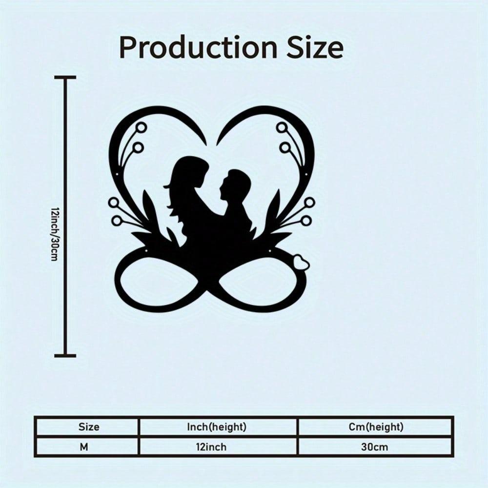 Couple Heart Metal Wall Art Black Silhouette Romantic Decor for Living Room Bedroom Wedding Horizontal Wall Hanging Valentine Anniversary Gift