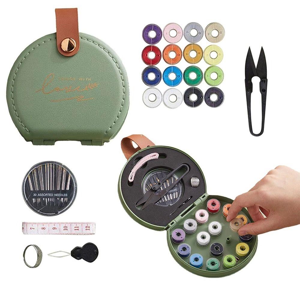 Portable Mini Sewing Set PU Leather Case Needle Threads Box Travel Sewing Kit  Manual Sewing