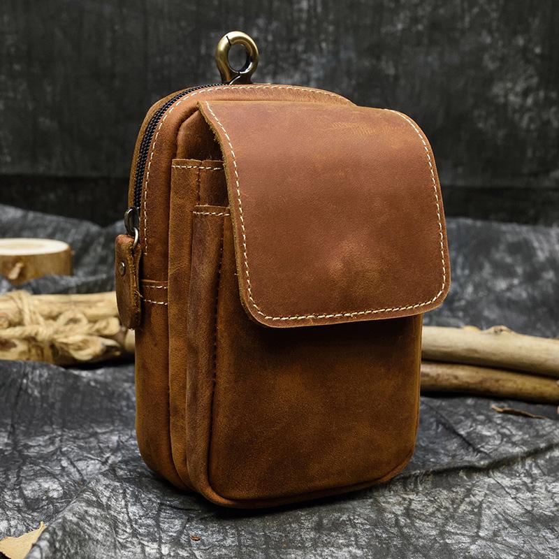 Leather Waist Bag On Belt Mobile Phone Bag Belt Pouch Leather Cellphone Pouch Fanny Pack Summer Mini Waist Bag Men Male