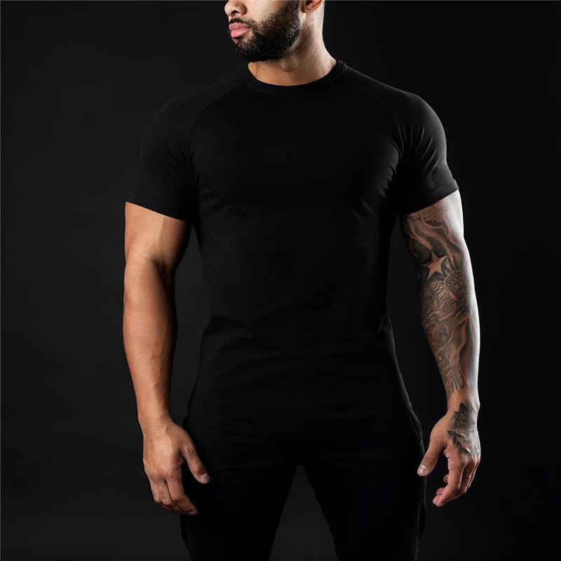 HerSight Effen Gym T-shirt Heren Zomer Fitnesskleding O-Hals Korte Mouw T-shirt Katoen Slim Fit T-shirt Bodybuilding Workout T-shirts Tops M zwart