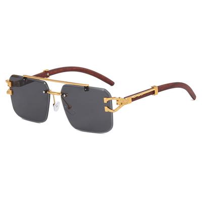 Double Beam Sunglasses Frameless Trimmed Square Sunglasses Fashion Leopard Tide Sunglasses Wood Grain