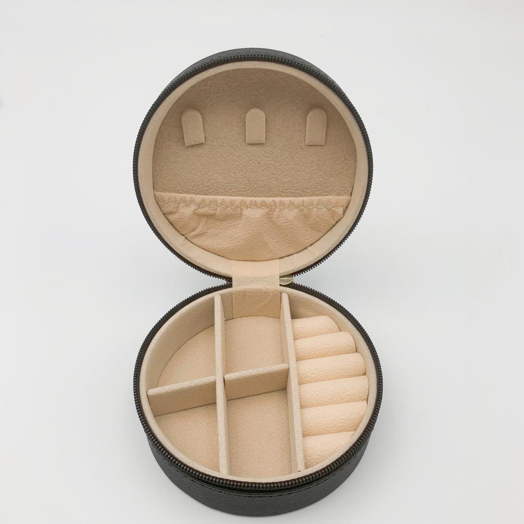 Cutie de bijuterii rotundă portabilă, coliere, cercei, inele, organizator de bijuterii, afișare de călătorie, cutie de bijuterii din piele PU, cutie de depozitare