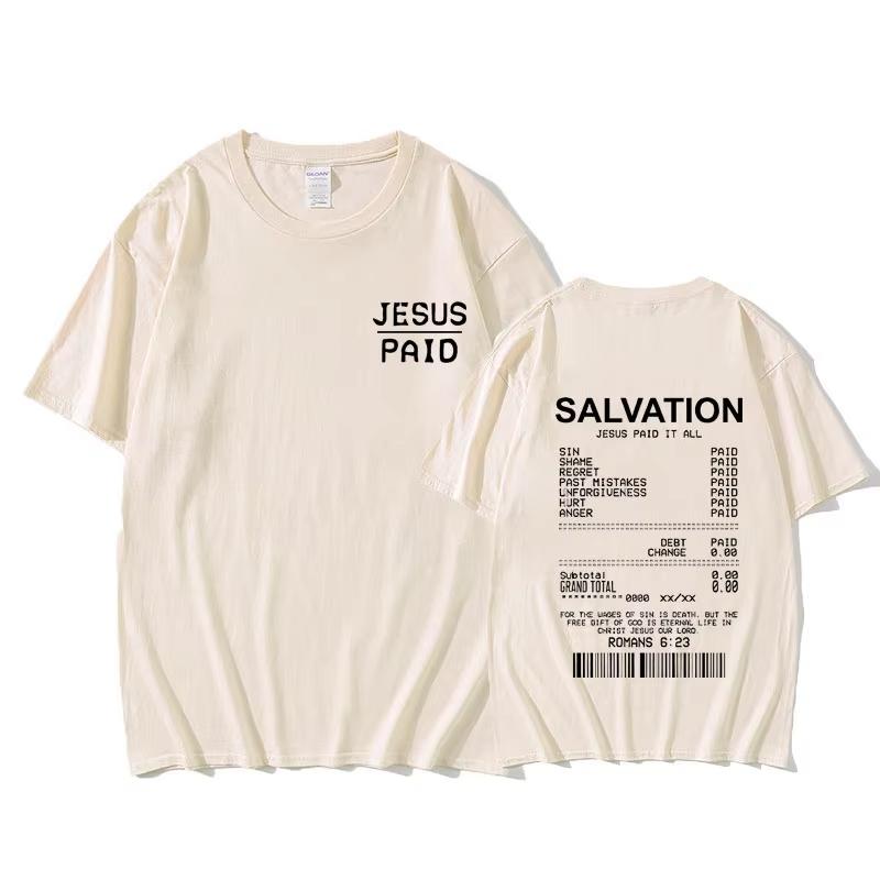 Christian Salvation Jesus Paid It All Graphic Tshirt Unisex Womens Fashion Oversized Short Sleeve Unisex Hip Hop Vintage Tshirt