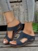 Summer Women's Slippers Hollow Solid Color Flower Open-toed Slope Heel Fish Mouth One-character Sandals Women's Shoes