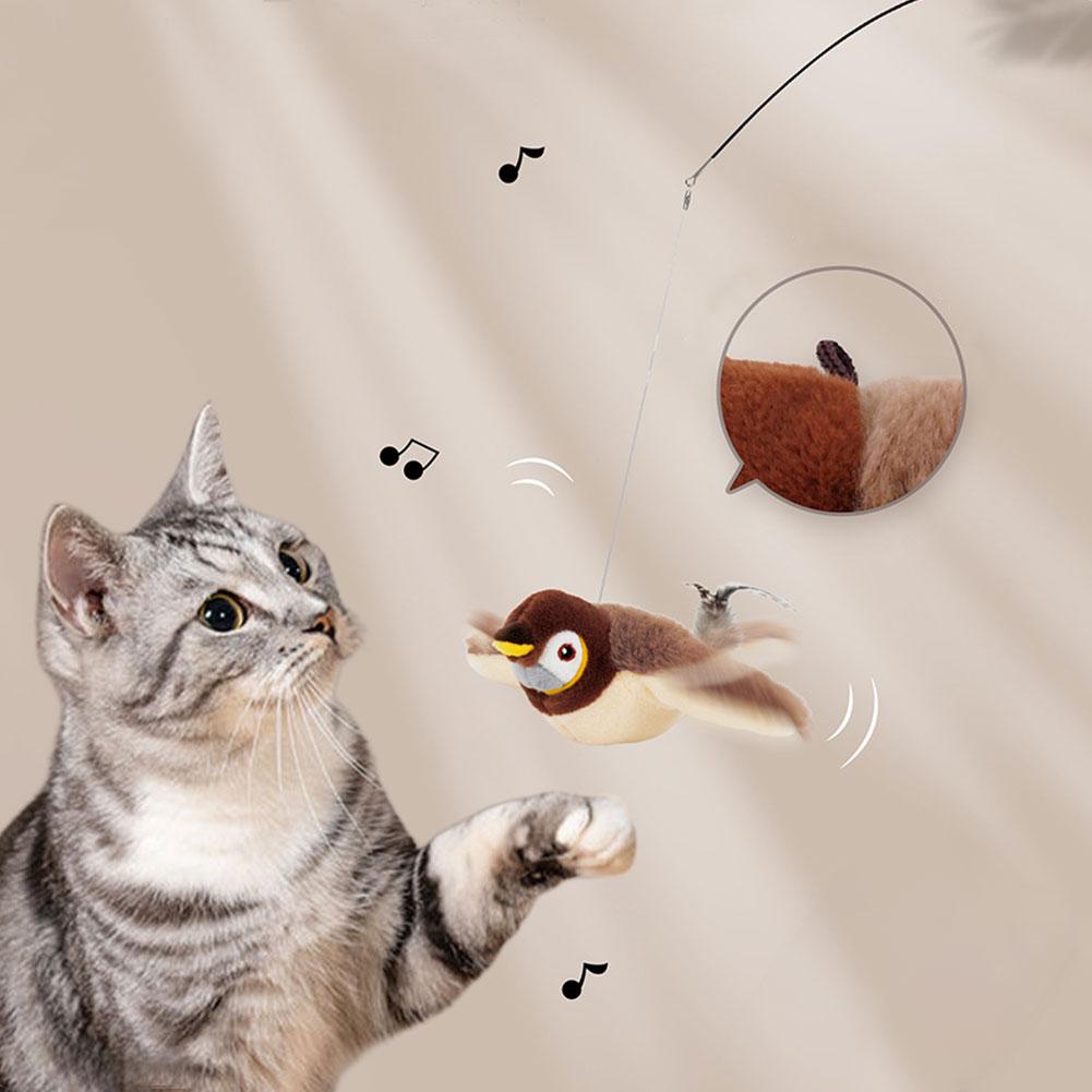 Haustier Schaukel Spatz Interaktives Katzenspielzeug USB Wiederaufladbar Zwitschernder Klappernder Vogel Kein Fliegen mit Katzenminze für Indoor Touch Katzenspielzeug