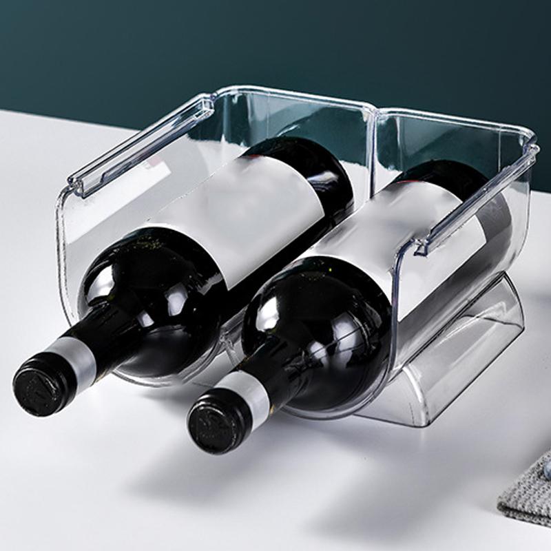Wine Organizer Stackable Plastic Transparent Water Bear Bottle Holder Rack for Home Display 2 Bottles Transparent