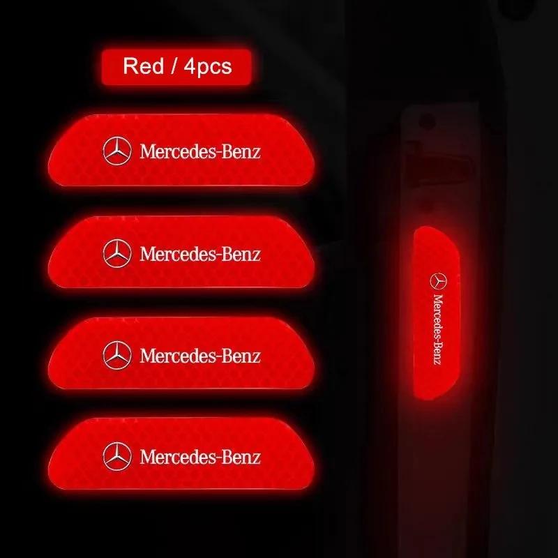 

2025 Hot 4PCS Car Door Reflective Sticker Warning Reflector Sticker Decal Auto Styling for Mercedes benz A B C E G CLA GLK CLASS красный