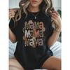 European Size Women'S Soft T-Shirt with Leopard Print & Floral "MAMA" Graphic - Casual Round Neck Short Sleeve Tee, Perfect Mother'S Day Gift