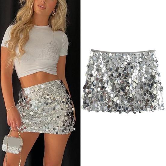 Women's Sequin Skirt High Waist Sparkly Bodycon Mini Skirt Glitter Stretchy Short Party Night