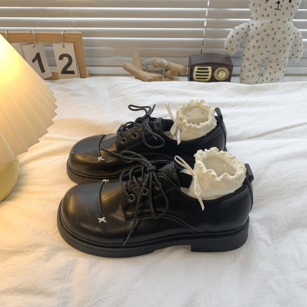 Black British Style Low Thick Heel Small Leather Shoes Women's 2025 New Autumn Versatile Skirt Soft Sole Retro Single Shoes