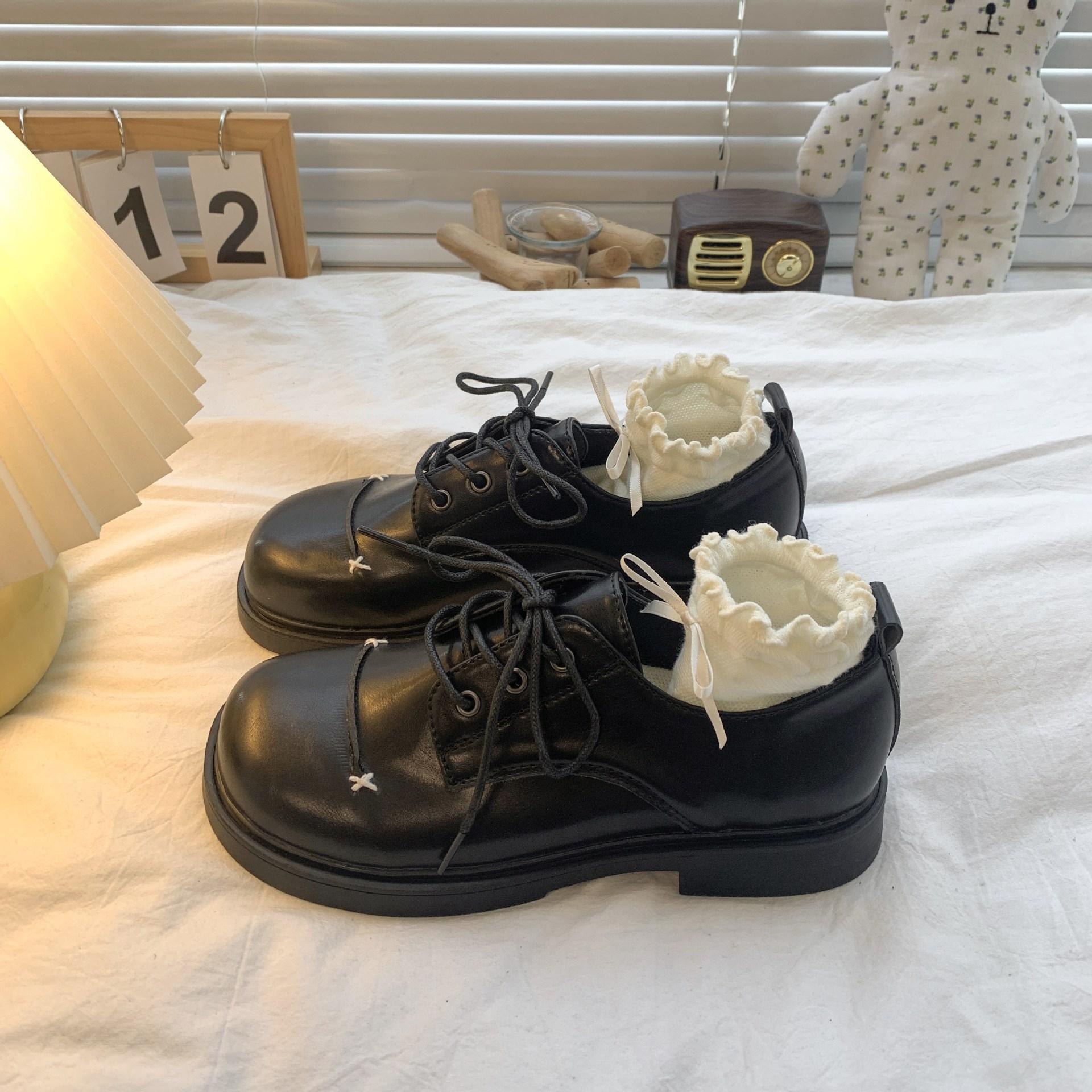 

Black British style low thick heel small leather shoes women s 2025 new autumn versatile skirt soft sole retro single shoes 35 чёрный