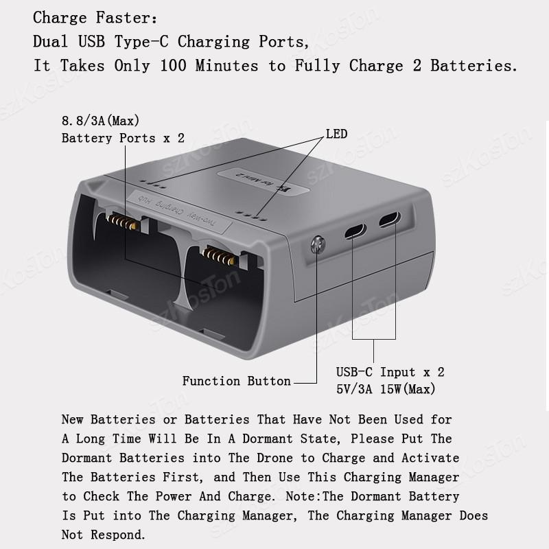 Para DJI Mini 4K/MINI 2/Mini 2 SE Hub de Carga 2 vías Batería Carga USB Baterías del Mando a Distancia Power Bank Accesorios para Drones