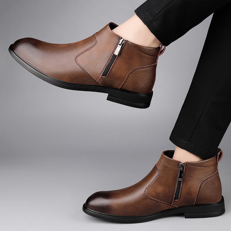 Handgefertigte Herrenschuhe Business Casual High-Top Chelsea Boots Reißverschluss Herrenschuhe Leder Stiefeletten für Herren Zapatillas Hombre