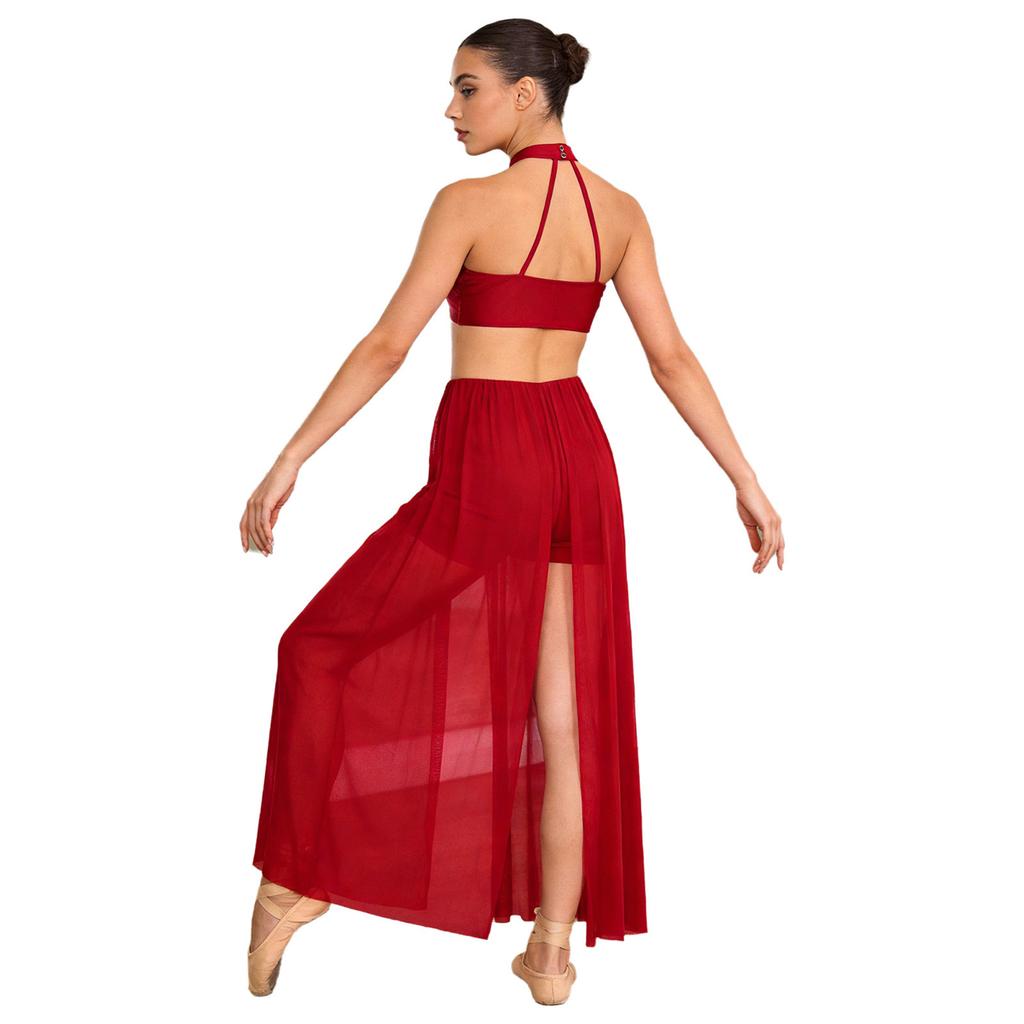 Damen rückenfreies Bodysuit-Kleid Pailletten-Oberteil Netzrock integrierter kurzer Unterteil Tanzkleidung
