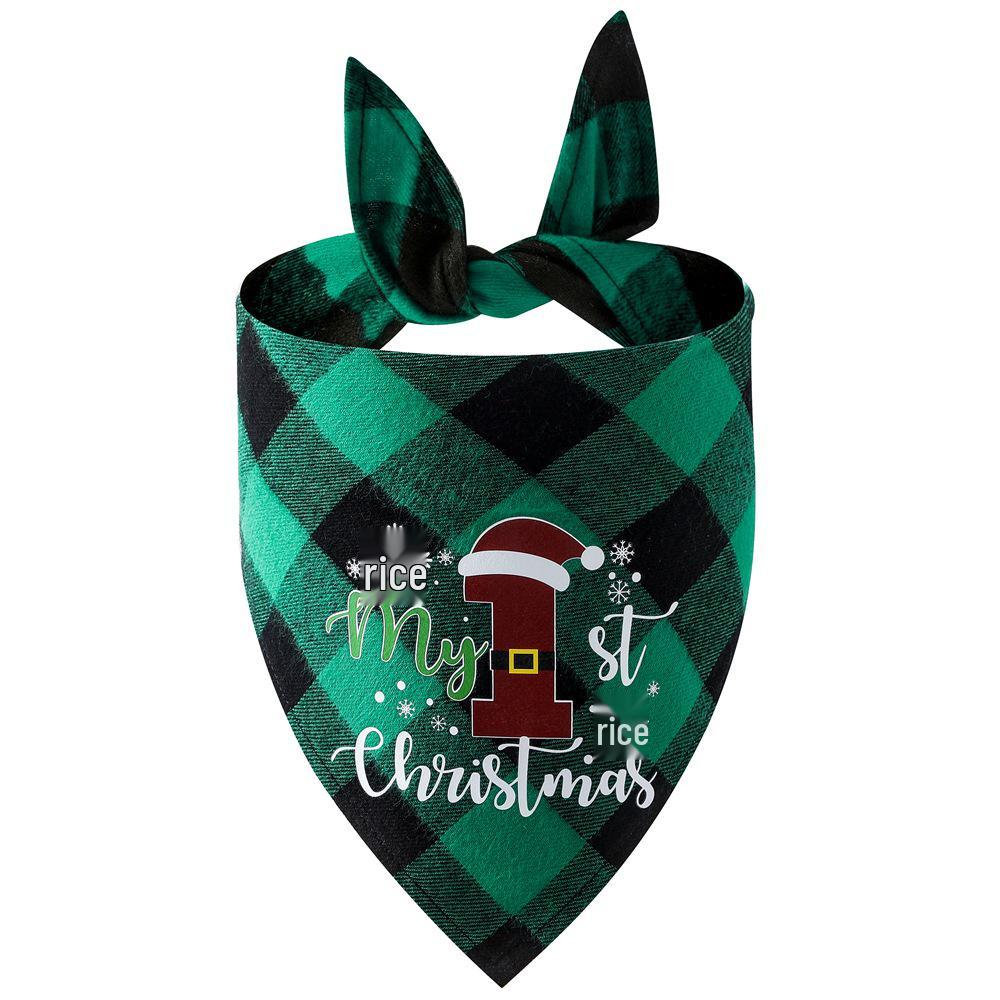 Festive Plaid Pet Drool Bib - All-Cotton Red, Black & Green Triangle Scarf