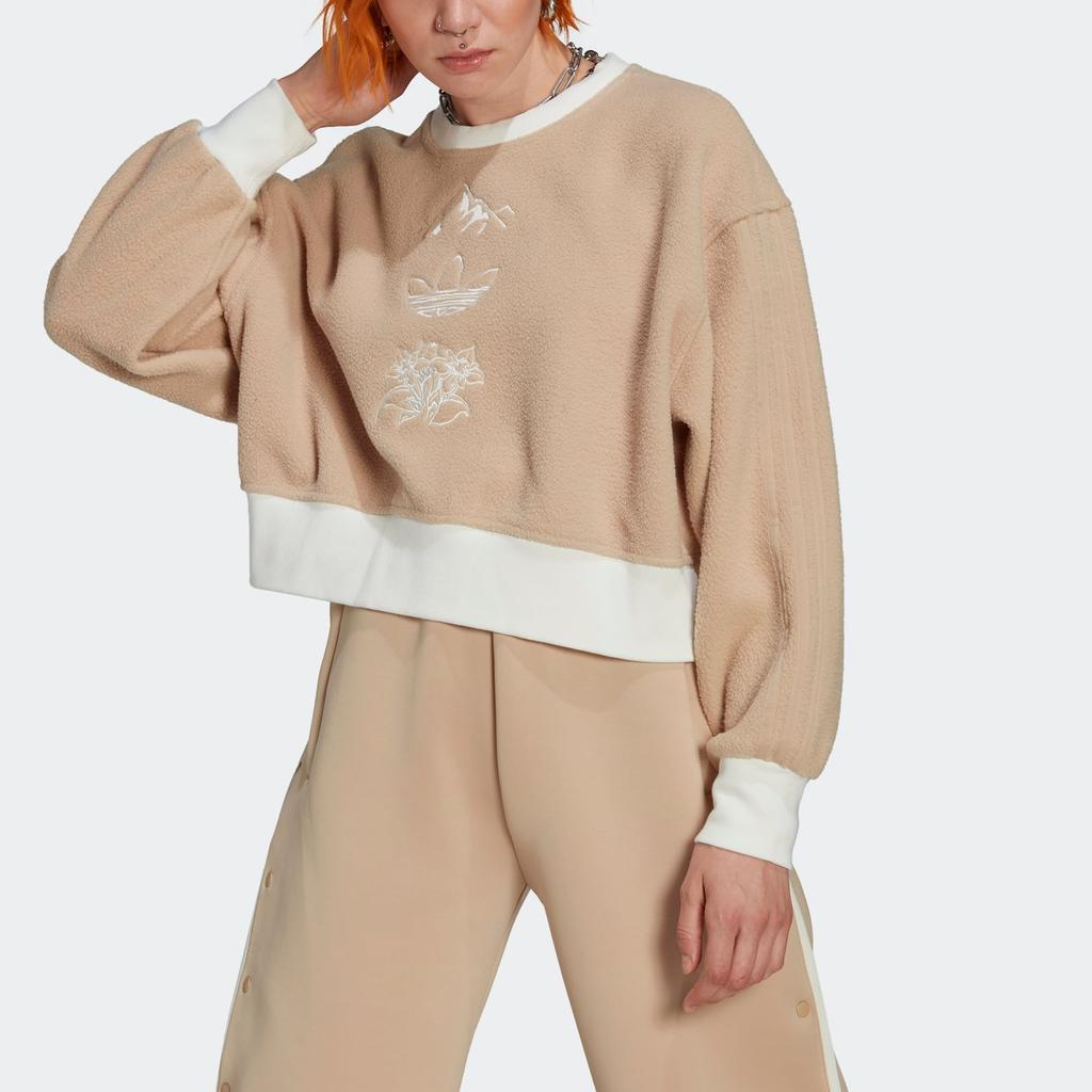Adidas Originals Trefoil Graphic Sweater With Embroidered Logo Women Tops Light-Brown HM1607