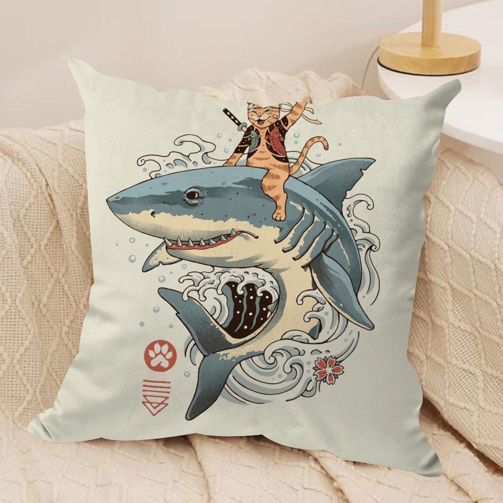 Japanese Style Cat Cushion Cover Soft Plush Fabric DoubleSided Printed Sofa Cushion Cover for All Seasons Home Decor Gift