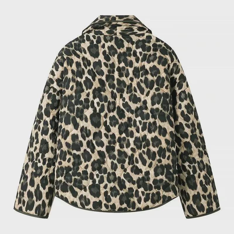 Jachetă retro din bumbac cu imprimeu leopard de iarnă 2024