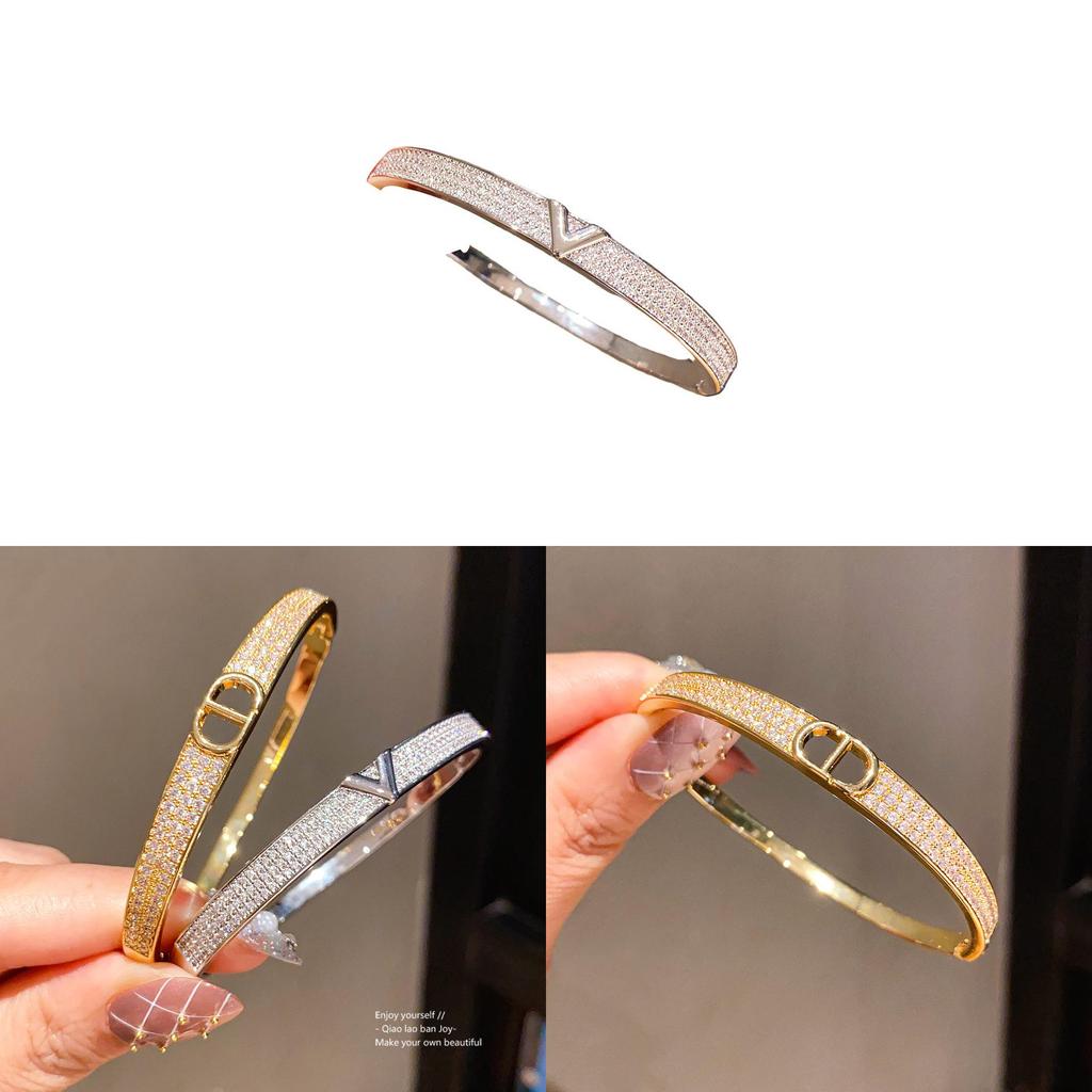18k Gold Plated Zircon Letter Cuff Bracelet For Women Fashion Accessories