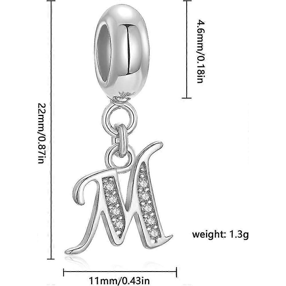Genuine 925 Sterling Silver Letter Beads Initial A-z Dangle Alphabet Crystal Acsergery Gift