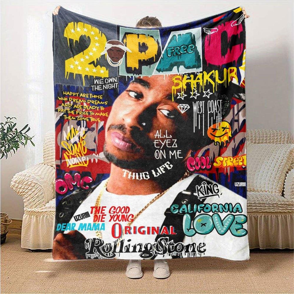 1pc 2Pac Hip-Hop Blanket Soft Lightweight All-Season Multi-Purpose Throw for Sofa, Bed, Office & Picnics, French Style with Iconic Album Art D88