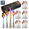 Royal Court 24-piece Set ~ Colorful Royal Court Stainless Steel Cutlery Knife, Fork and Spoon 20/24/30 Piece Set Retro Embossed Western Steak Knife
