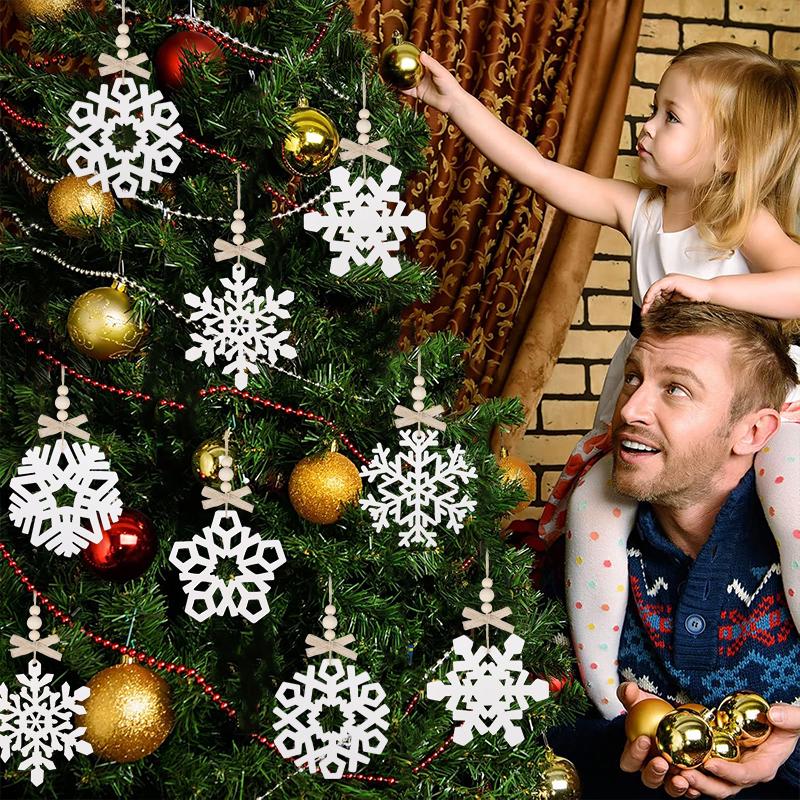 6pcs Wooden Snowflakes Ornaments Christmas Decoration For Home Xmas Tree Hanging Pendant 2026 New Year Holiday Gifts DIY Craft