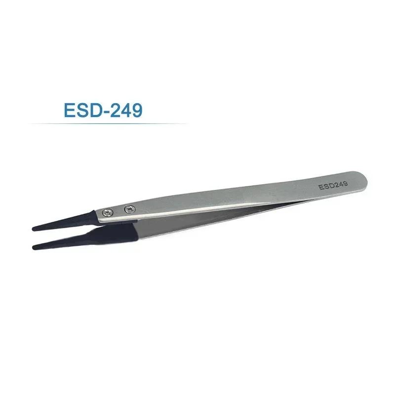 1PC For Watch Hands Installation Work Straight Elbow ESD-259 ESD-259A ESD-7A Handle Stainless Antistatic Plastic Tweezers\ ;][
