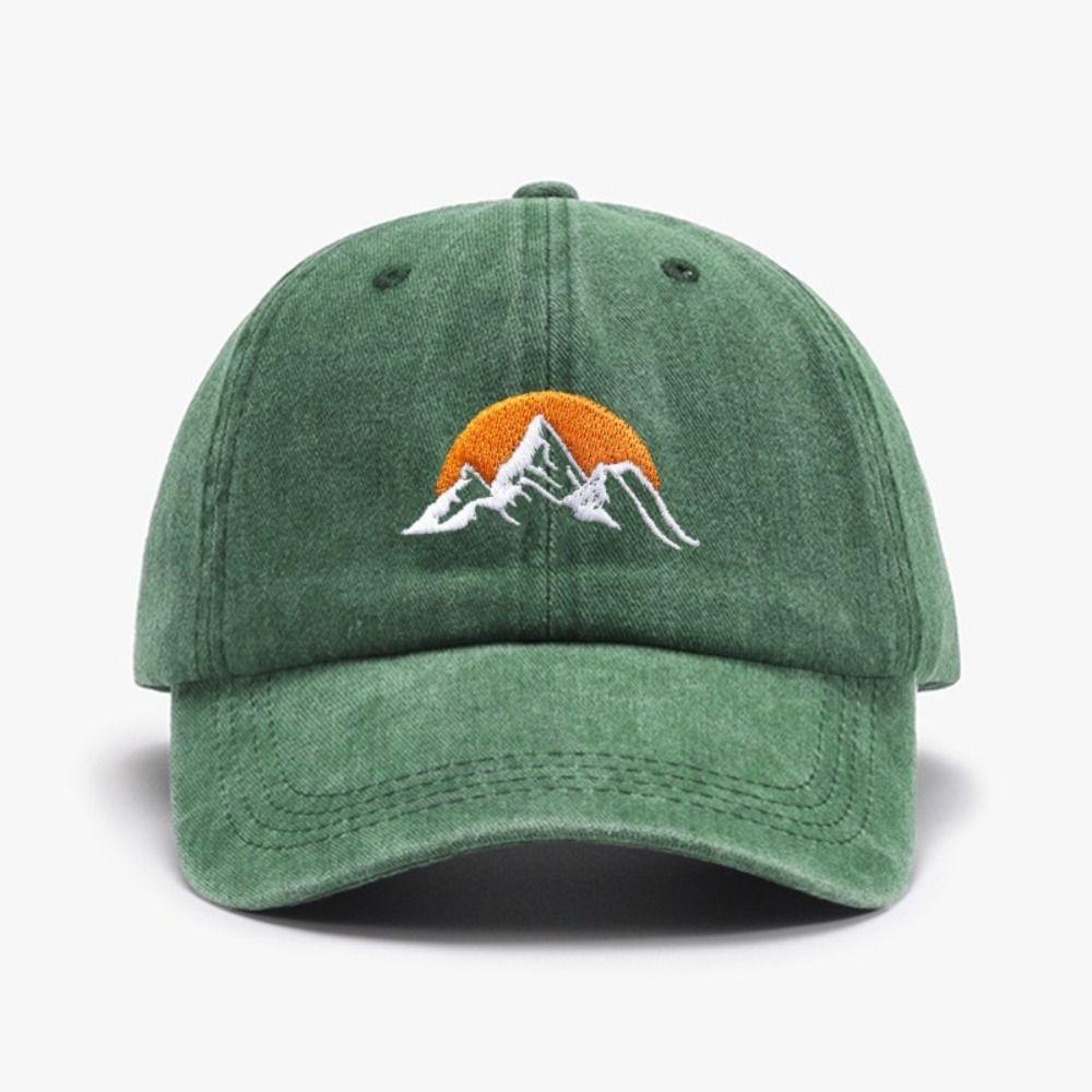 Vintage Sunset Pattern Embroidery Baseball Cap Visor Washed Cotton Baseball Hats Adjustable Sunscreen Hats For Man Women