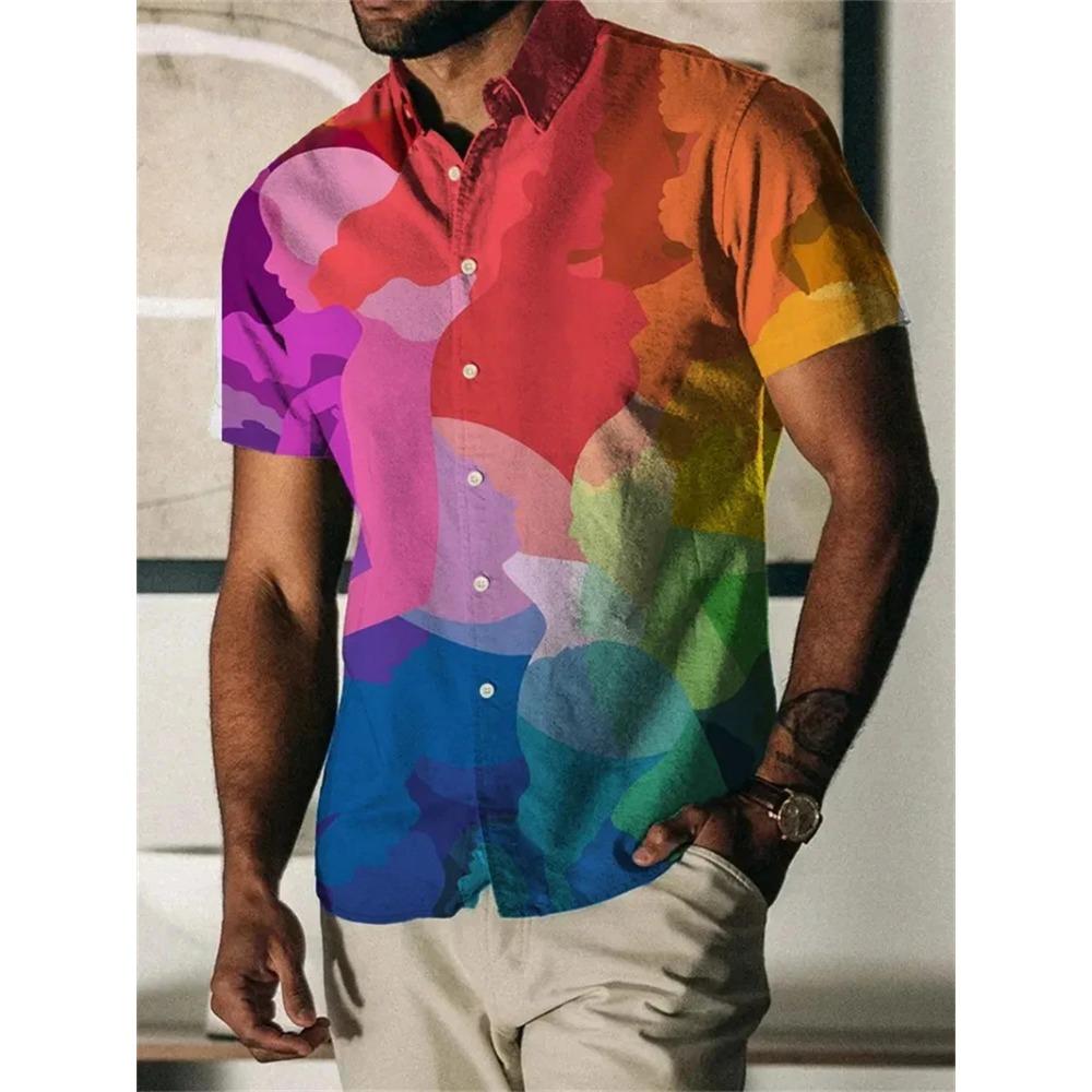 Rainbow 3D Print Unisex Hawaiian Shirt Short Sleeve