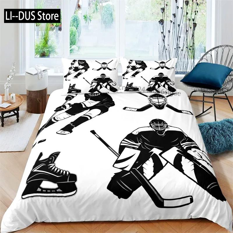 

Comforter Kids Ice Hockey Full Hockey Player Pattern Bedding Set Winter Sports Theme For Youth Teen Boy Room Decor Comforter (quilt)-EU Single(135*200cm)3pcs