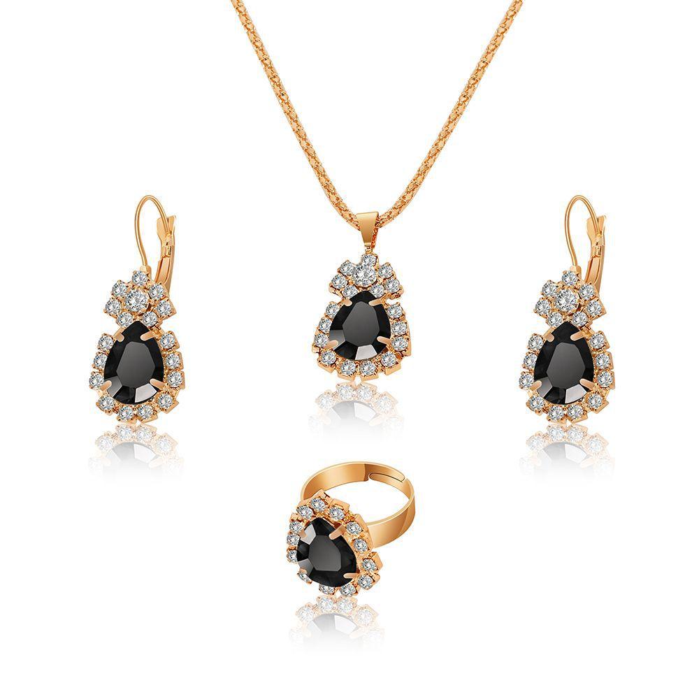 

Ins Water Style Drop Rhinestone Jewelry Set Necklace Earrings And Ring StyleD