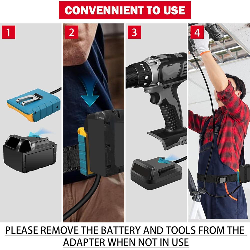 Battery Extension Cord Tool for Makita Bosch Dewalt Milwaukee 18V-20V Lithium Battery Lightweight with Belt Clip 1.5M Cable