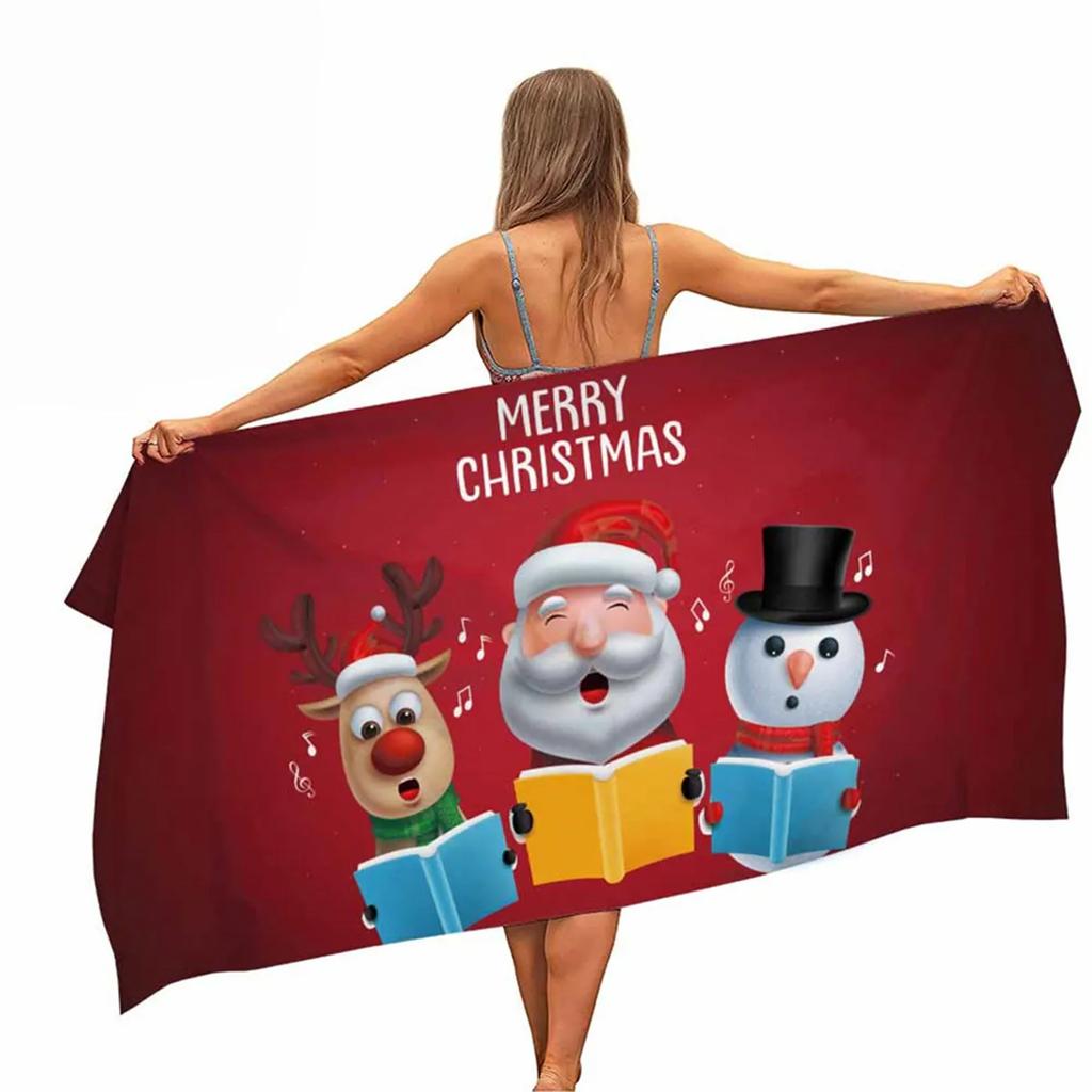 Christmas Microfiber Pool Beach Towel Portable Quick Fast Dry Outdoor Travel Swim Blanket Thin Yoga Gym Home Decor Women Men Kid
