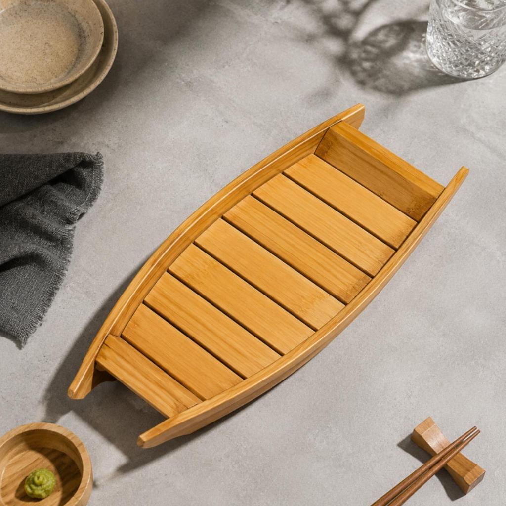 Sushi Boat Serving Tray Solid Wood Wooden Microwave with