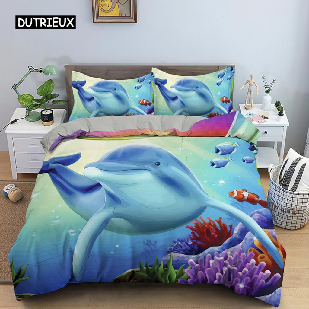 Dolphin Duvet Cover 3D Bedding Set Boys Girls Adults Comforter Cover Queen King Home Textiles Marine Life Polyester Quilt Cover