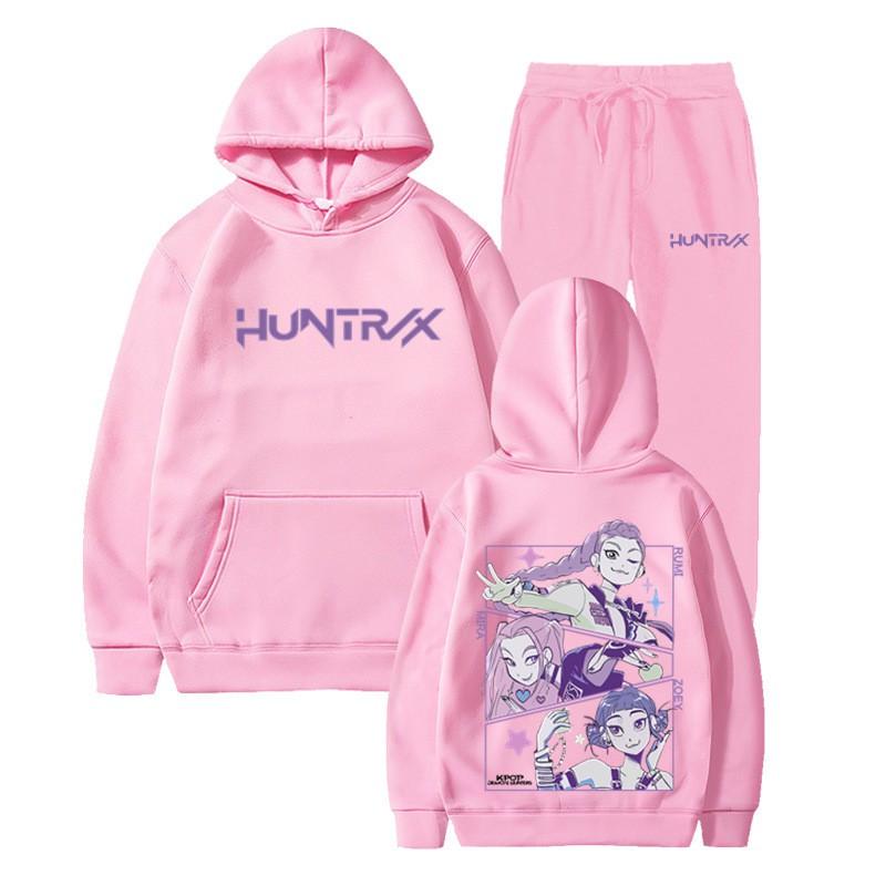Unisex Hooded Sweatshirt Set Kpop Style Printed Loose Fit Winter