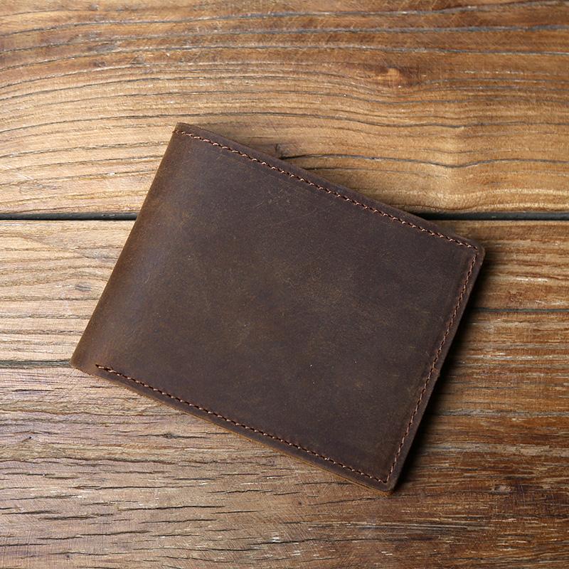 NZPJ Retro Men s Genuine Leather Wallet Top Layer Cowhide Short Wallet with Crazy Horse Leather Zero Wallet Card  ID Bag темно-коричневого
