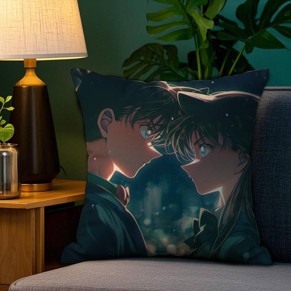 2D-Detective C-Conan Pillow Case Anti-dustmite Pillowcase Invisible Zipper Silky Short Plush Sofa Cushion Cover