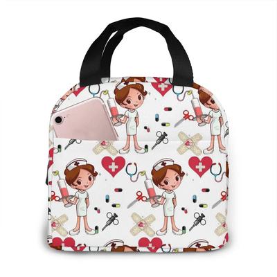 Bolsa de Almuerzo Portátil Patrón de Enfermera de Dibujos Animados Tote de Almuerzo Térmico Aislado Bolso Refrigerador Bolsa para Bento Contenedor Bolsas de Comida para la Escuela