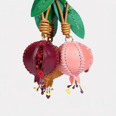 Leather Pomegranate Bag Charm Cute Keychain Charm Handcrafted Fashion Purse Charm Fruit Pendant for Handbag Car