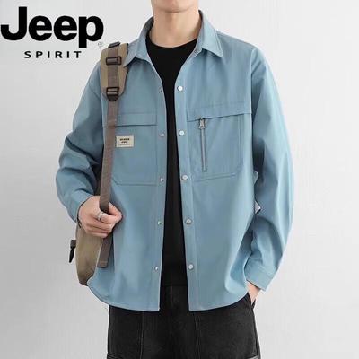 JEEP SPIRIT Men's Loose Fit Lapel Workwear Shirt Jacket