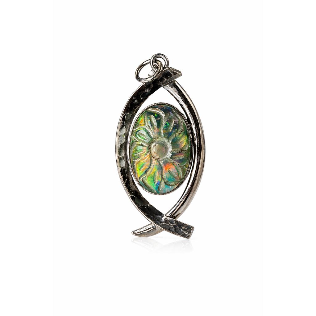 Natural Opal Pendant 41 ct Brazilian Multi-Color Oval Cut 925 Sterling Silver October Birthstone