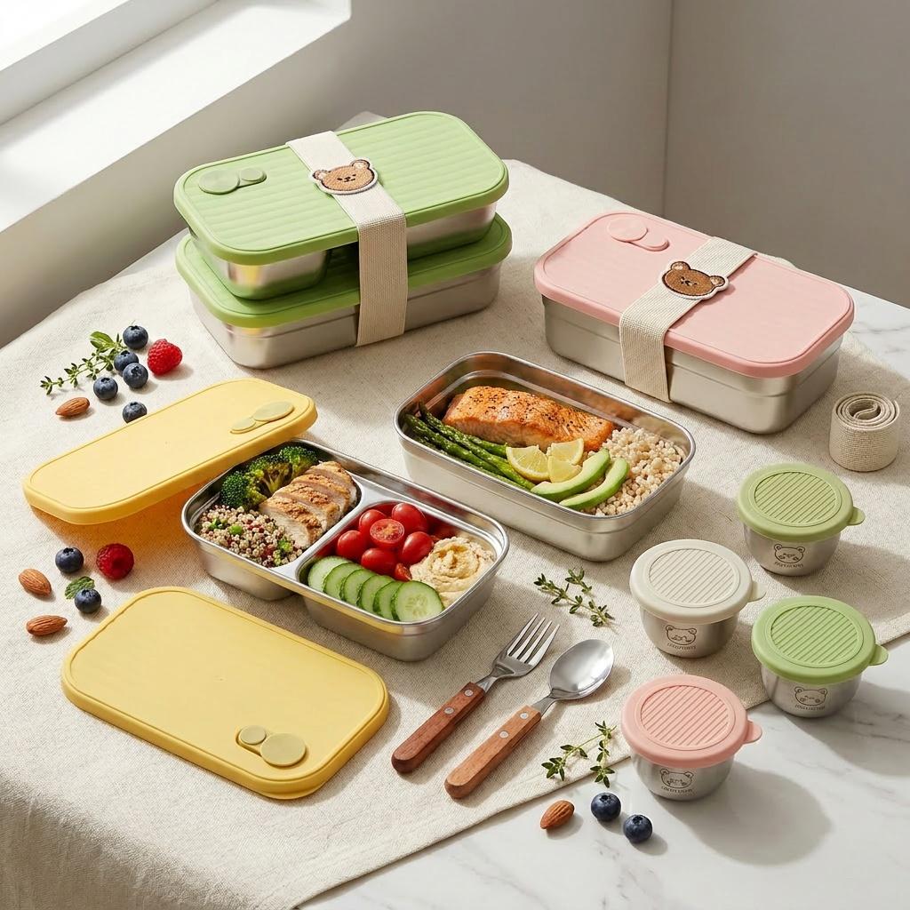 304 Stainless Steel Lunch Box Durable Sealed Bento Box With Sauce Box Microwave Safe Fruit Salad Food Container For Kids Student