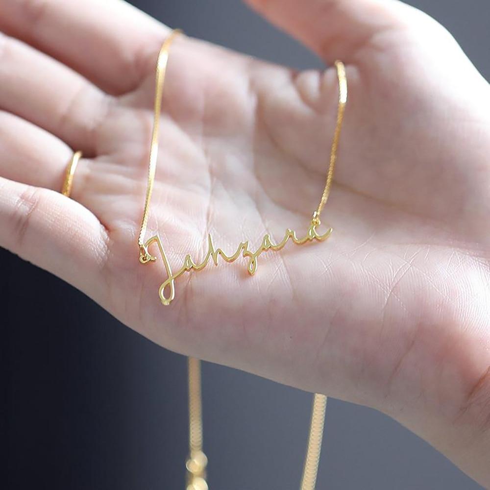 

Мини-кулон с курсивным шрифтом Worldcustom из нержавеющей стали, цепочка из золотой коробки, персонализированные ювелирные изделия, подарок на годовщину 35cm золотой