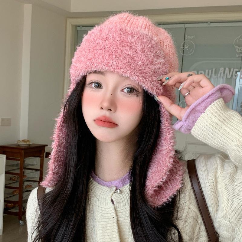 Japanese New Versatile Knitted Plush Lei Feng Hat Autumn and Winter Outdoor Leisure Windproof Warm Hat Showing Face Small Hat for Women