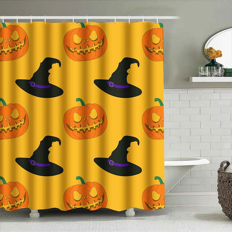 

Tuniu Halloween Pumpkin Shower Curtain Cute Black Witch Pattern Bathroom Decor 150X180Cm W60H190(CM)-1 Pcs