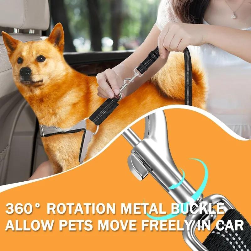 2 In 1 Heavy-Duty Elastic Dog Car Seat Belt Safety Harness, Crash Tested for Pets, Adjustable Travel Tether for Truck SUV Car