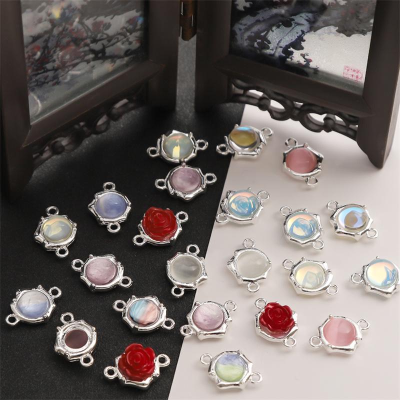 1pc/bag 12x17.5mm Alloy Cat Eye Stone Double Hanging Hole Pendant DIY Bracelet Necklace Earrings Jewelry Accessories