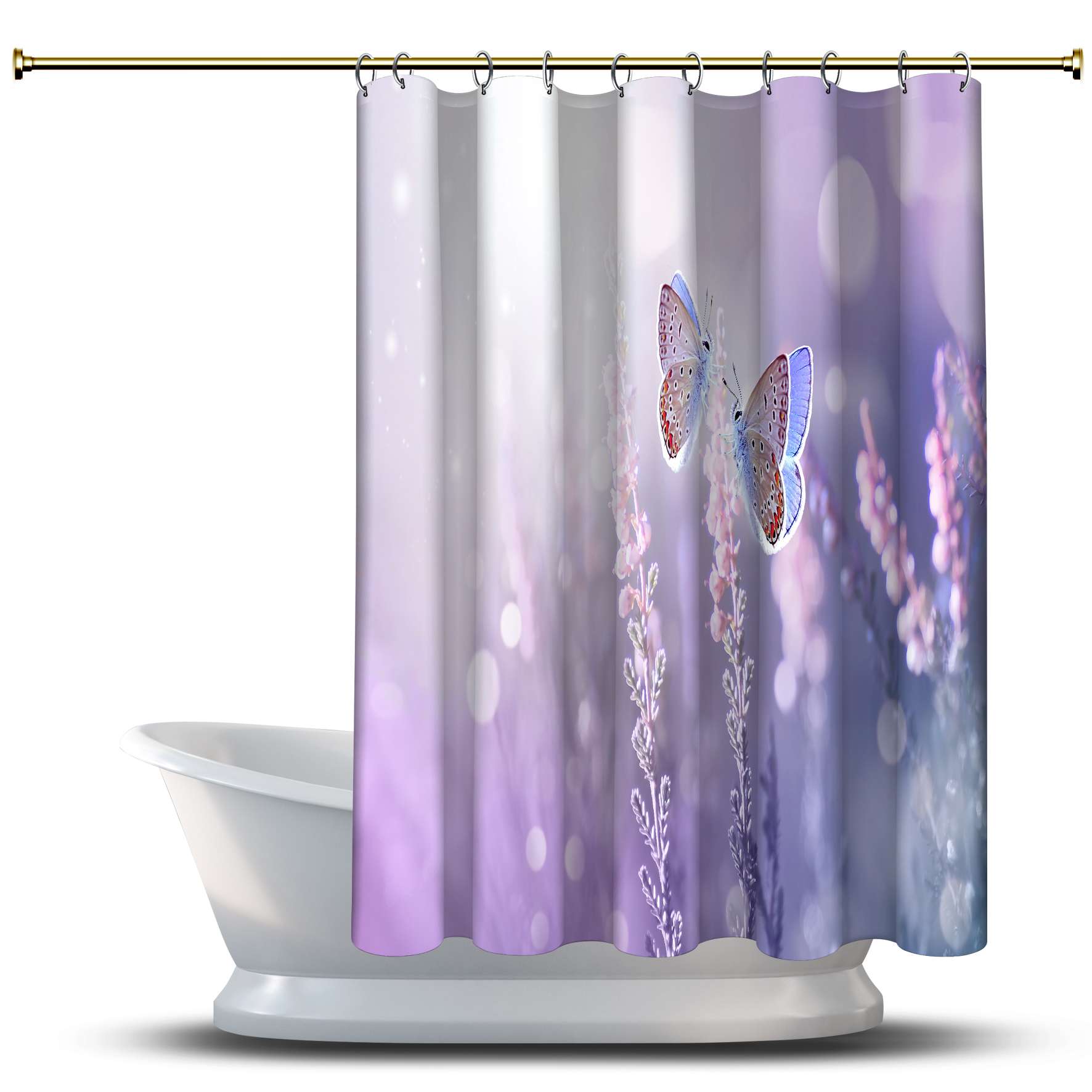 

Занавеска для душа с весенним пейзажем / Водонепроницаемая для ванной Украшения для ванной комнаты - многомерные бабочки с лавандой